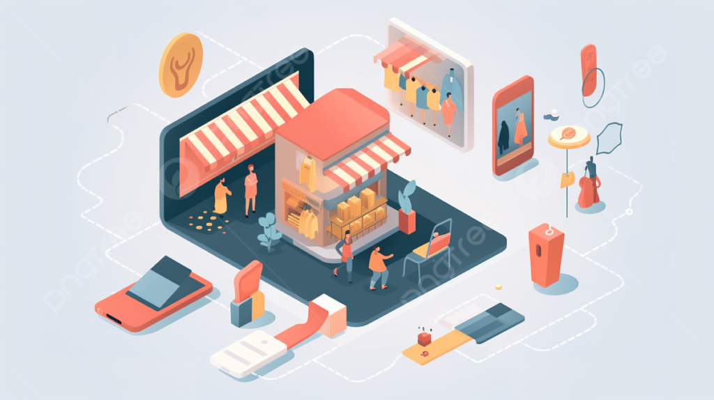 Home pngtree the isometric image of a digital store with customers and merchandise picture image 3420233